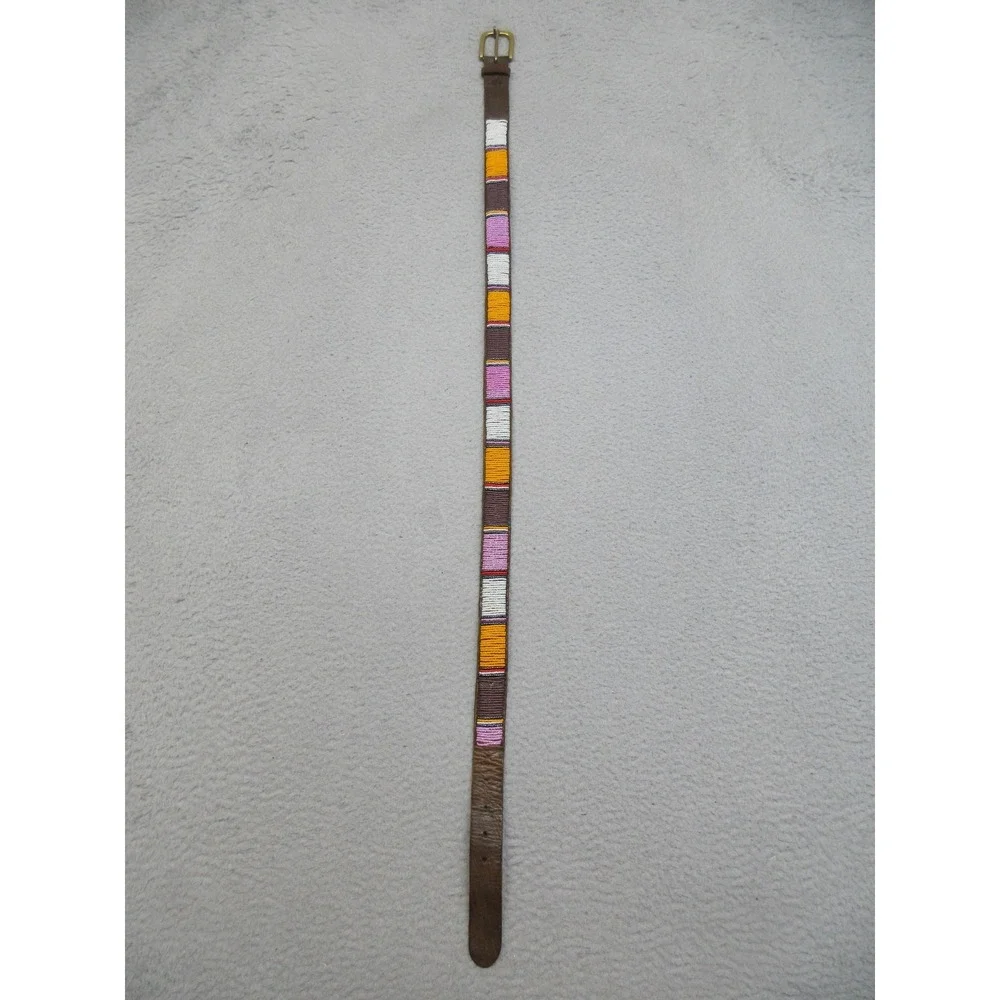 Beaded Leather Belt Women S Brown Multicolor Boho Western Ethnic Coast Artisan